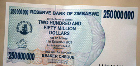 Moneda hiperinflacionaria de Zimbabwe
