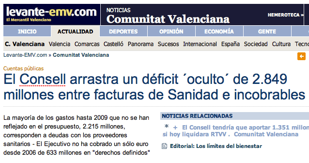 El Consell arrastra un déficit ´oculto´ de 2.849