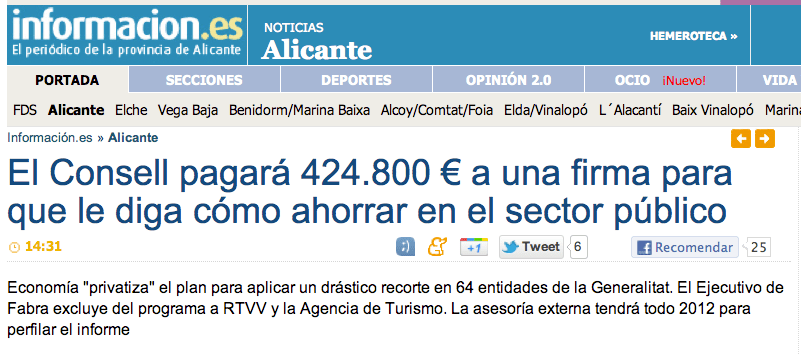 El Consell pagará 424.800 € a una firma para que le diga cómo ahorrar en el sector público