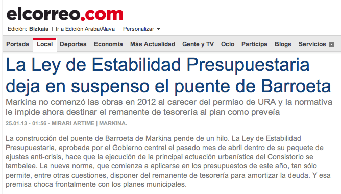 Ley de Estabilidad Presupuestaria deja en suspenso el puente de Barroeta